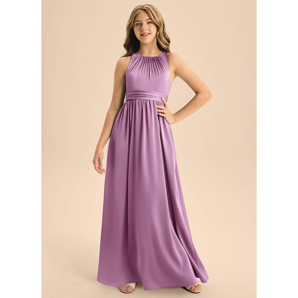 Azazie Jaylah Junior Bridesmaid Chiffon Ruffles Dress Wisteria Color Sz J18‎ NWT
